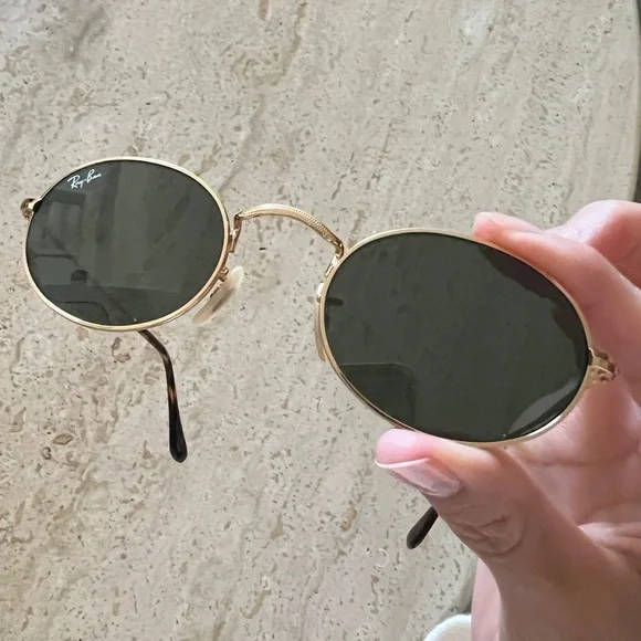 Ray-Ban oval flat metal sunglasses gold tortoise and green lenses RB3547-N 48/21 - Picture 12 of 17